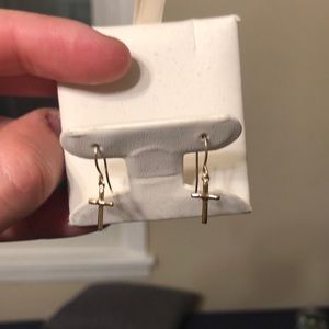 14K Gold “Reeds Jewlery” Cross hanging earrings